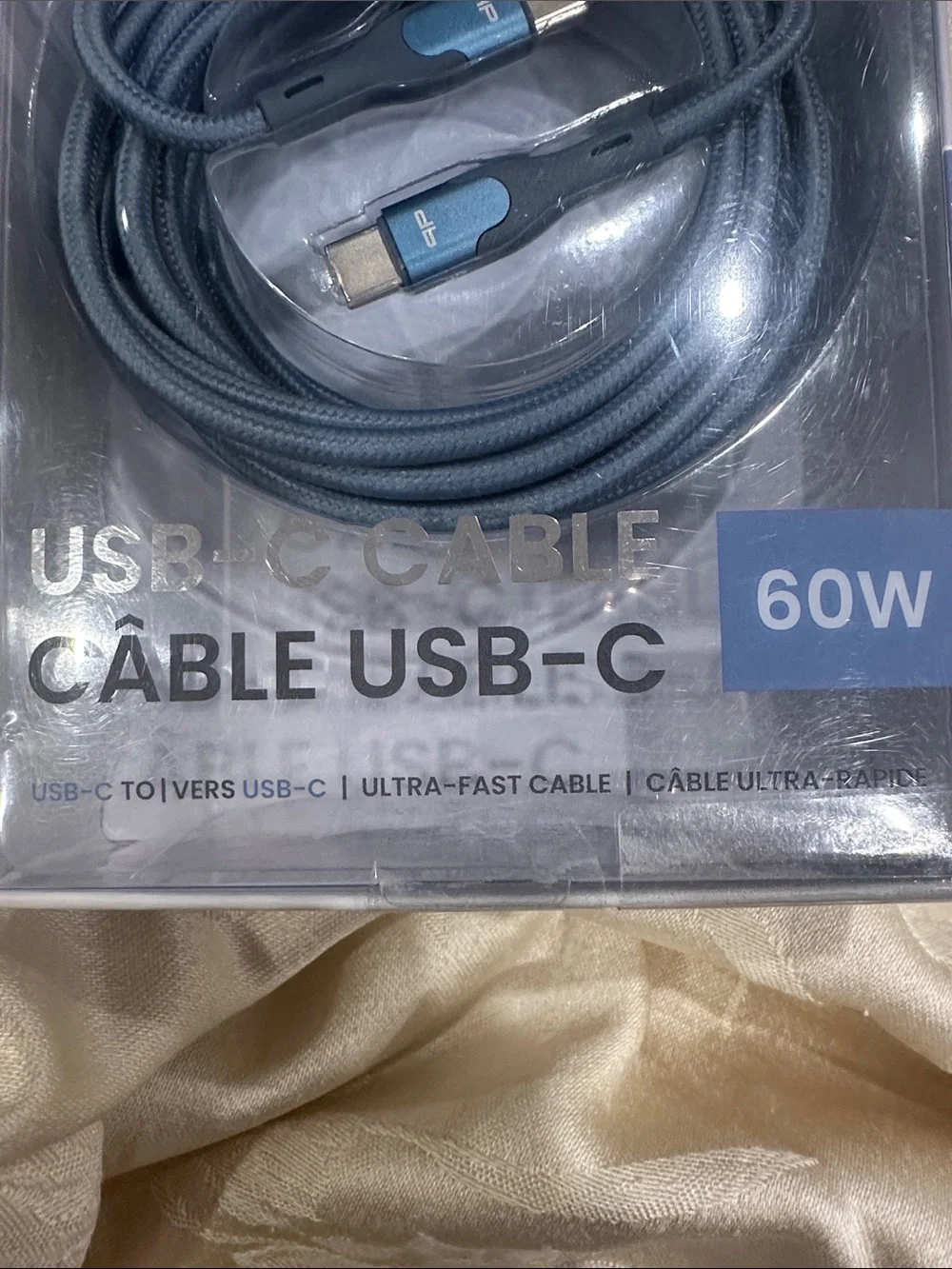 NWT USB-C 3m 60W Braided Charging Cable - Blue/Gray - ultra fast cable